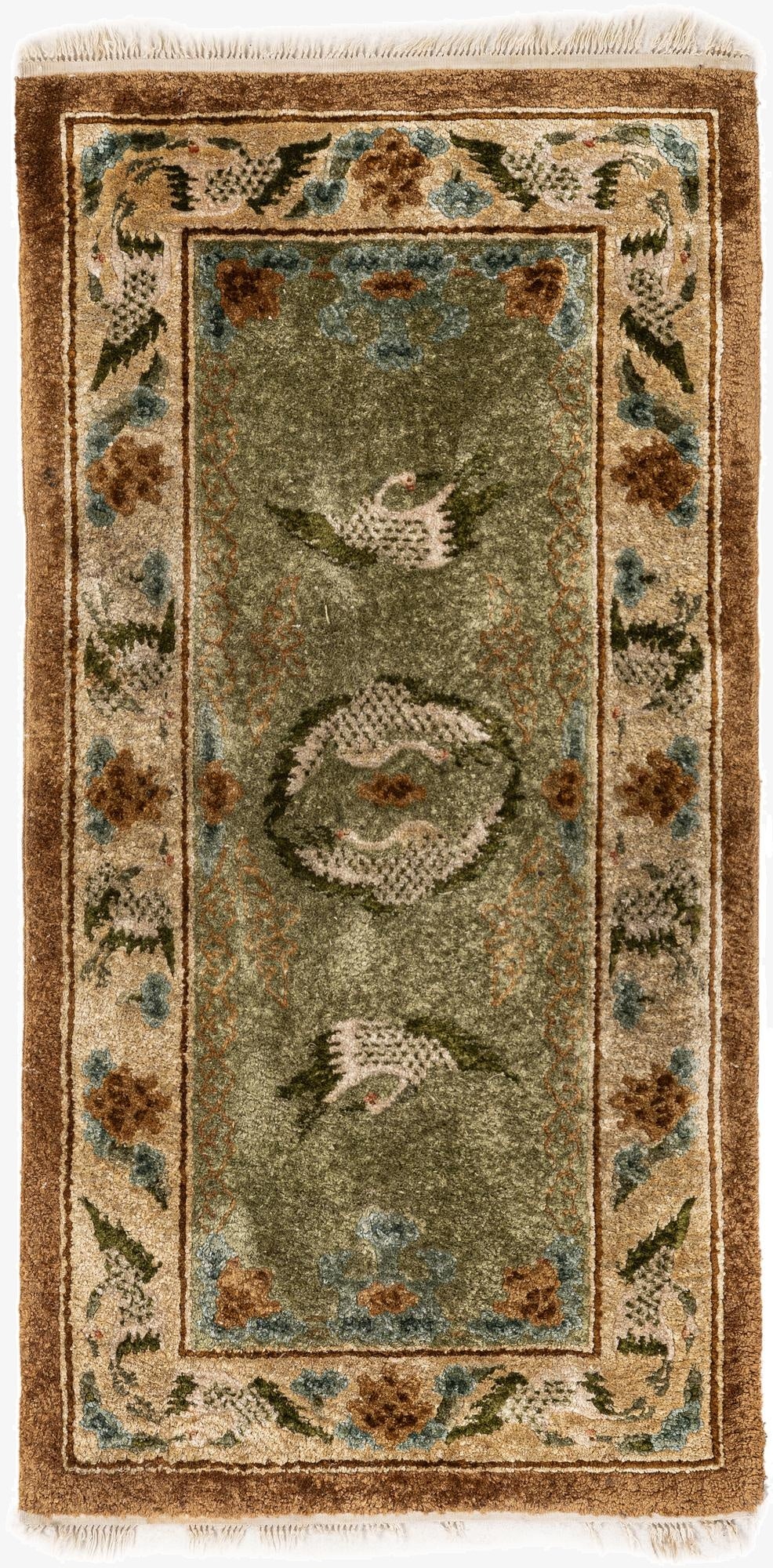  2' 1 x 4' 1  Hand Knotted Antique Finish Oriental Runner Rug