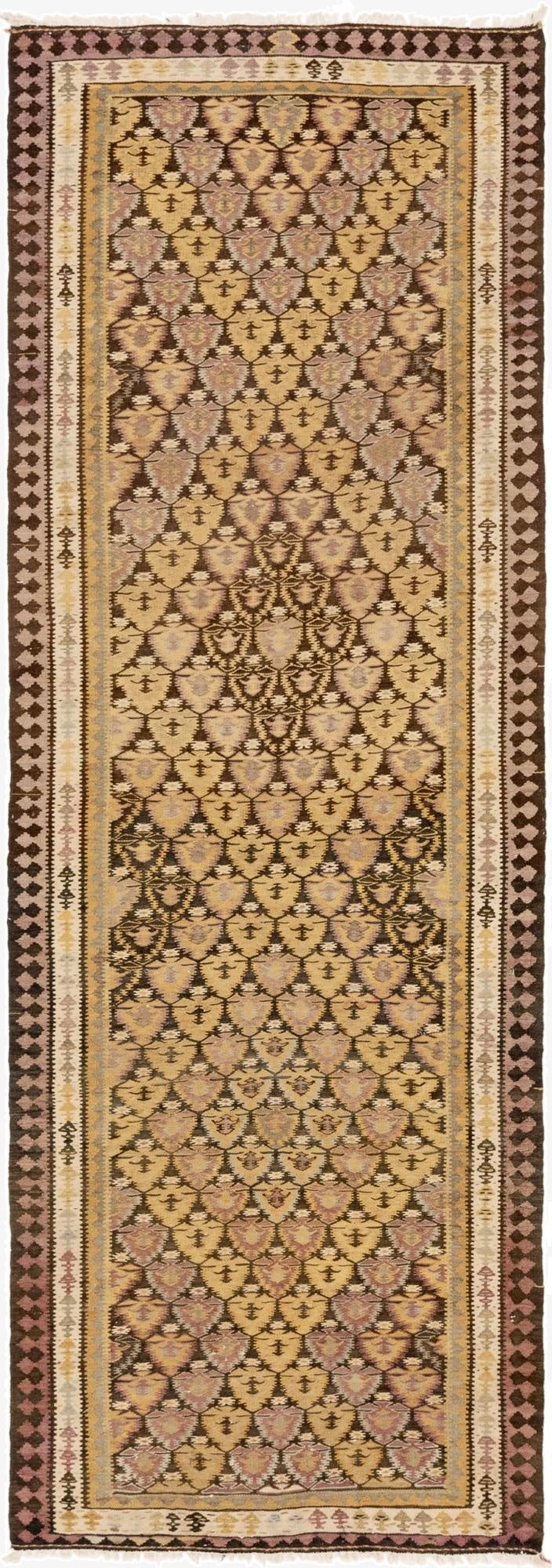  3' 7 x 10' 6  Hand Woven Kilim Fars Wool Runner Rug