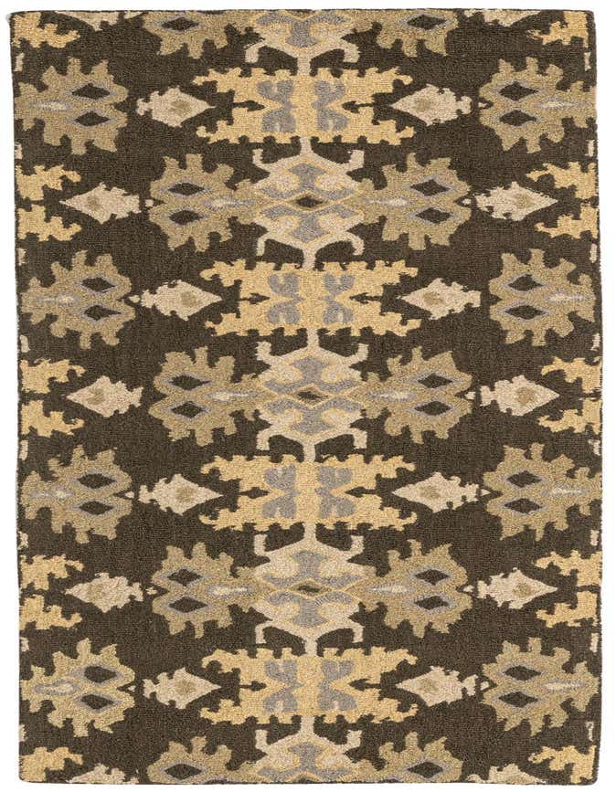 A handmade 8 ft runner rug with a high pile, featuring an abstract pattern in shades of green, beige, and gray, ideal for a hallway.