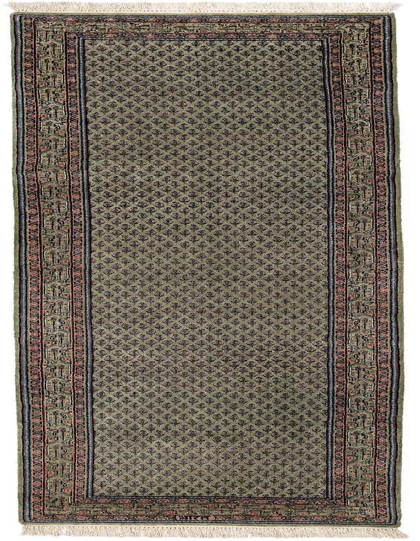 A 9 ft green Oriental runner rug with intricate floral patterns and a red-toned border, ideal for a hallway.