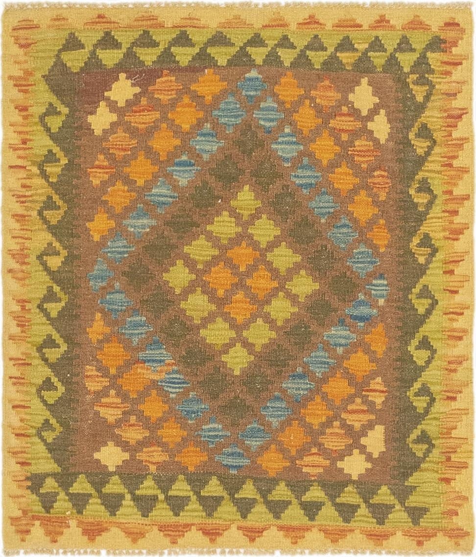  3' x 3' 5  Hand Woven Kilim Maymana Wool Square Rug