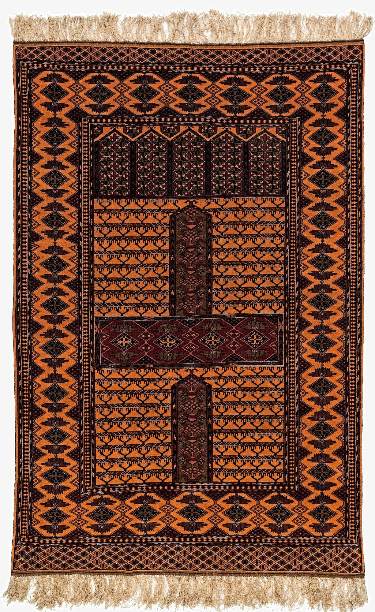  4' 2 x 6' 3  Hand Knotted Bokhara Oriental Wool Rug