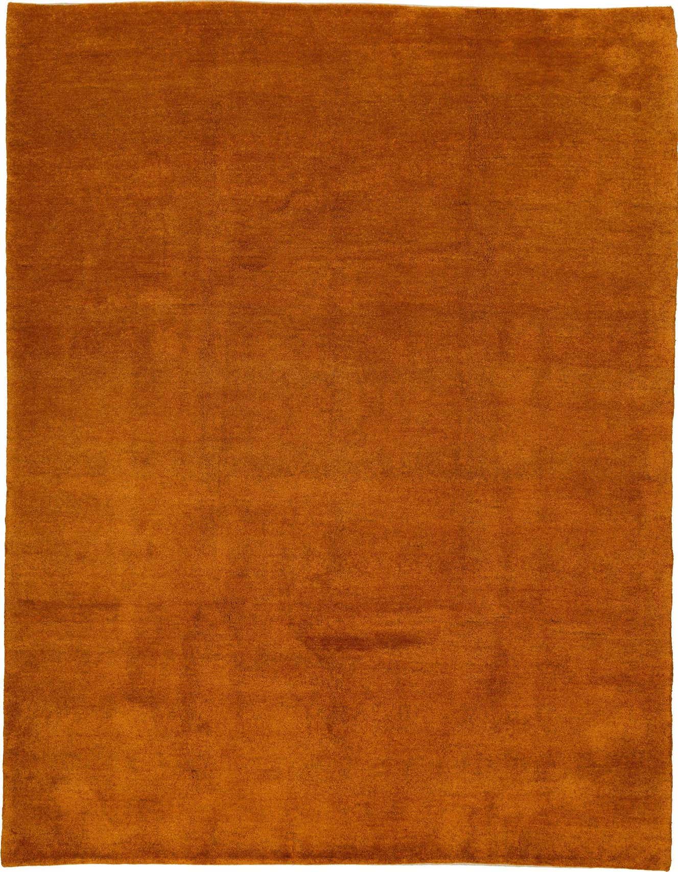 A 6x9 rectangular modern area rug in a rich, solid orange color, made from sheep virgin wool.