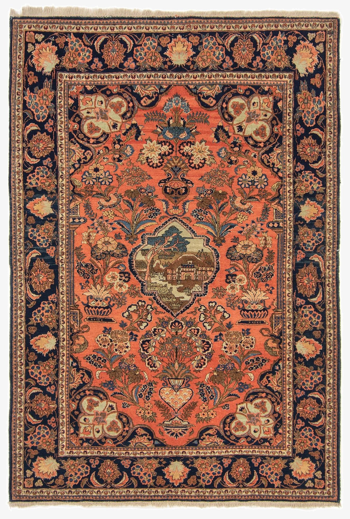  4' 4 x 6' 5  Hand Knotted Kashan Persian Wool Rug