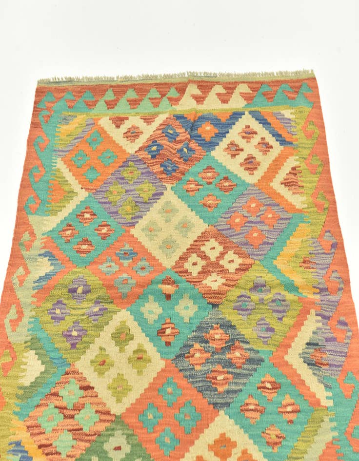 Detail image of  3' 4 x 4' 9  Hand Woven Kilim Maymana Wool Rug