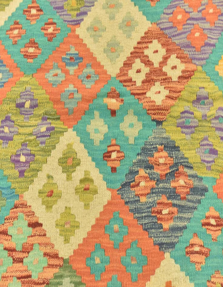 Detail image of  3' 4 x 4' 9  Hand Woven Kilim Maymana Wool Rug