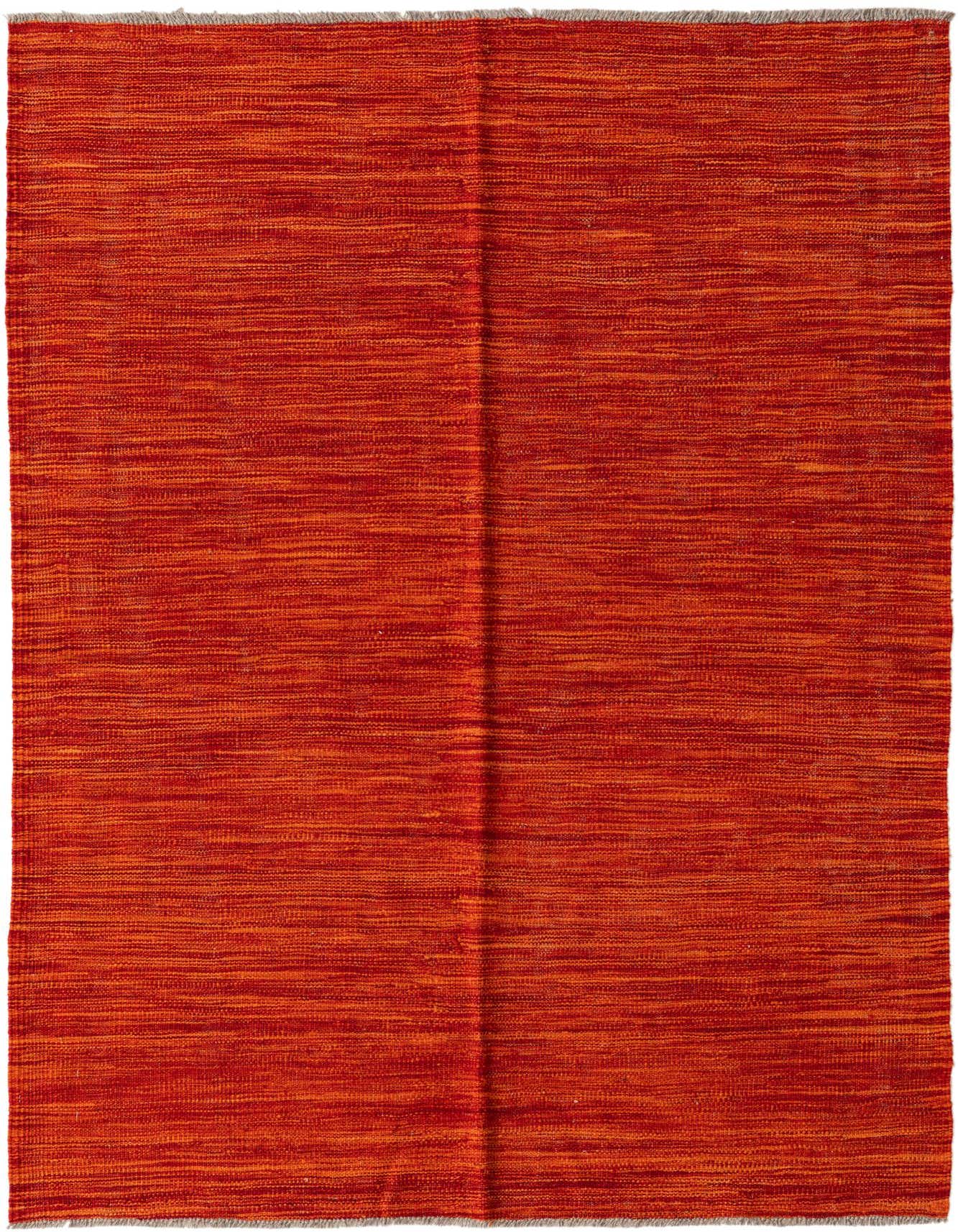 A 4x6 rectangular Kilim Modern wool rug in varying shades of orange, featuring a flatweave texture.