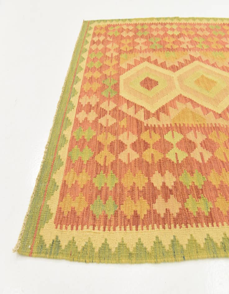 Detail image of  3' 4 x 4' 10  Hand Woven Kilim Waziri Wool Rug