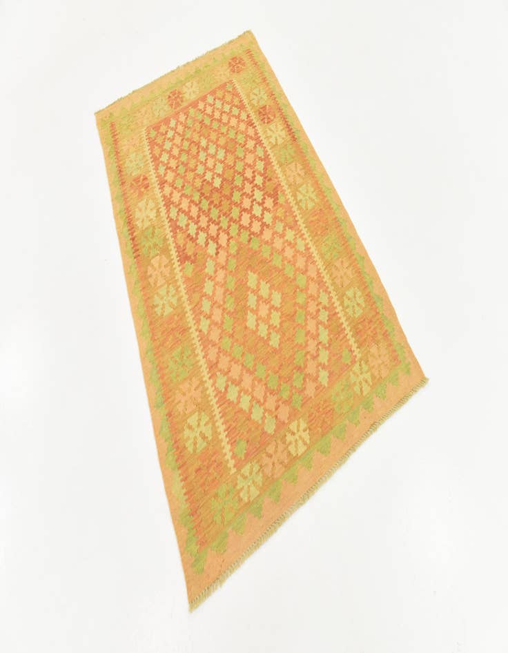 Detail image of  3' 2 x 4' 9  Hand Woven Kilim Waziri Wool Rug