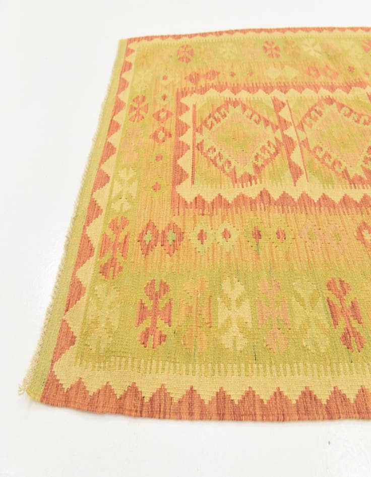 Detail image of  3' 2 x 5'  Hand Woven Kilim Waziri Wool Rug