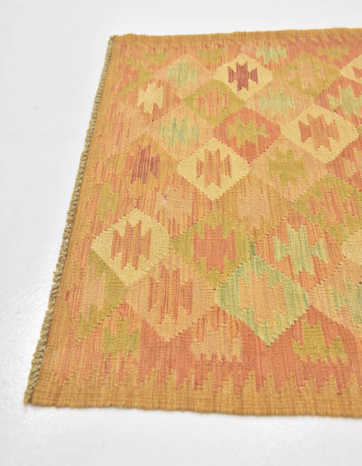 Detail image of  2' 5 x 4'  Hand Woven Kilim Waziri Wool Rug
