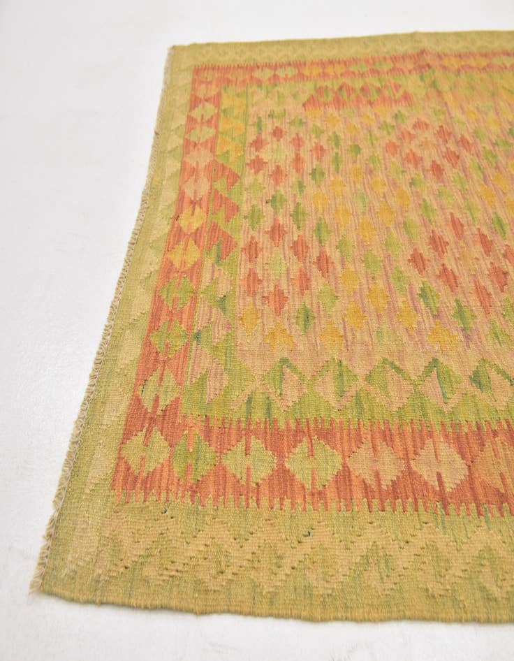 Detail image of  3' 5 x 5'  Hand Woven Kilim Waziri Wool Rug