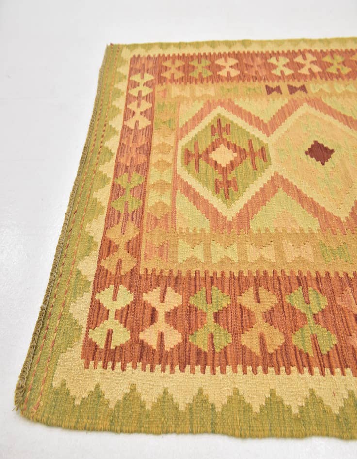 Detail image of  3' 2 x 5'  Hand Woven Kilim Waziri Wool Rug