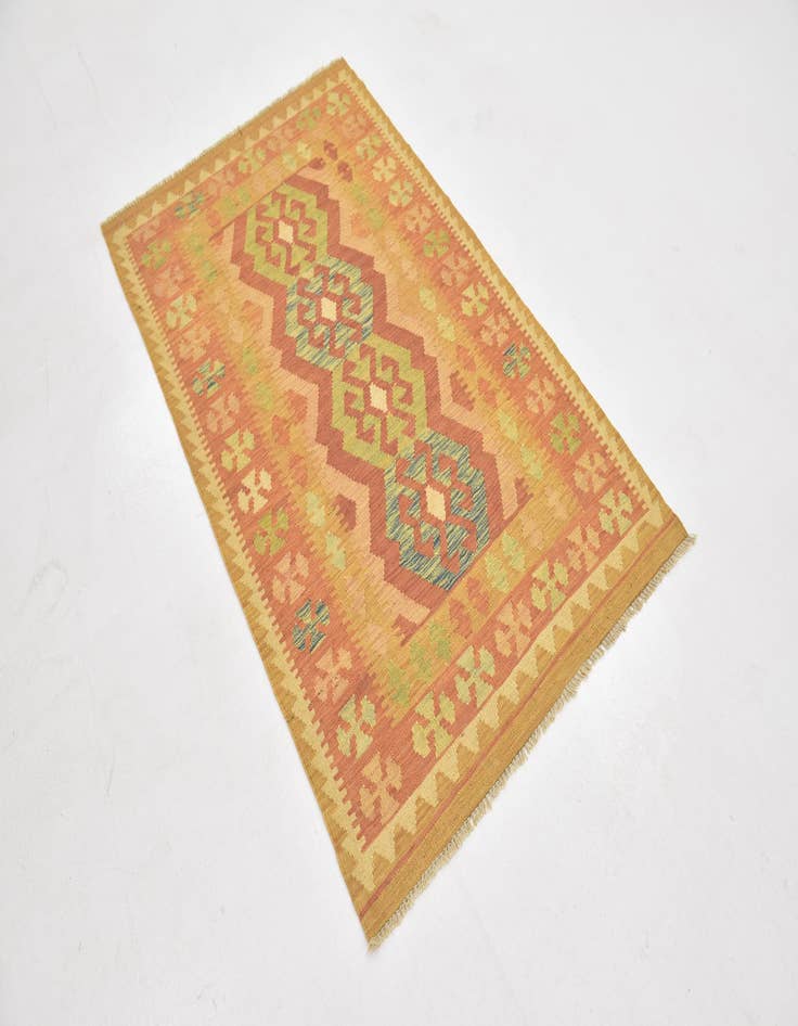 Detail image of  3' 2 x 5'  Hand Woven Kilim Waziri Wool Rug