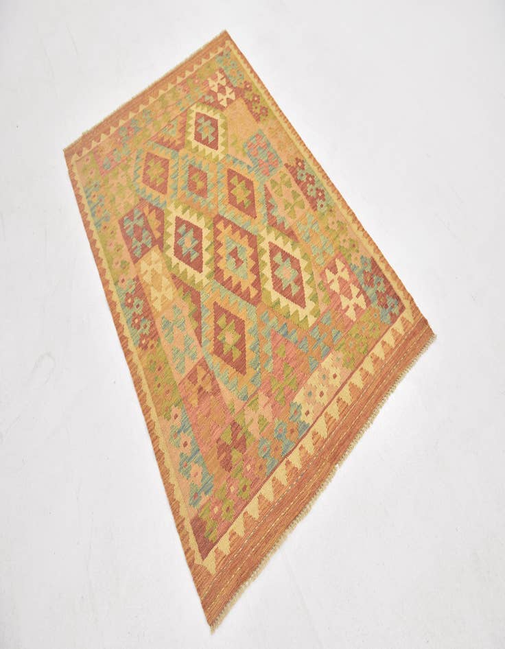 Detail image of  3' 5 x 5'  Hand Woven Kilim Waziri Wool Rug