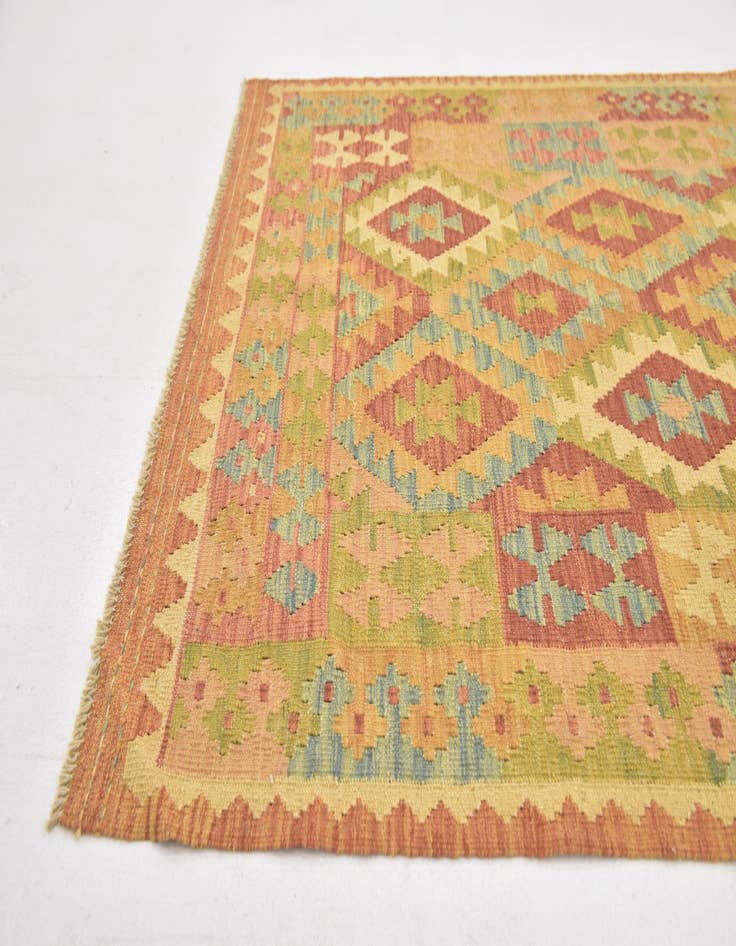 Detail image of  3' 5 x 5'  Hand Woven Kilim Waziri Wool Rug