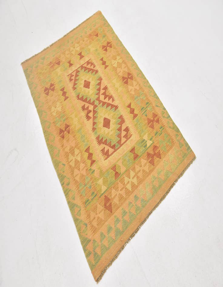 Detail image of  3' 5 x 5'  Hand Woven Kilim Waziri Wool Rug