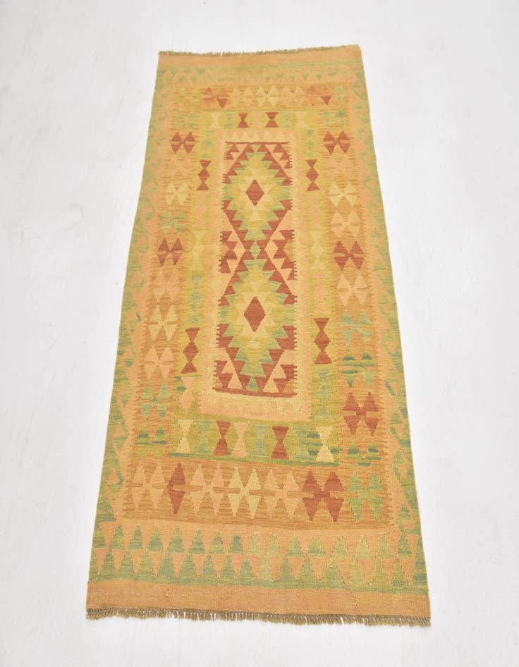 Detail image of  3' 5 x 5'  Hand Woven Kilim Waziri Wool Rug