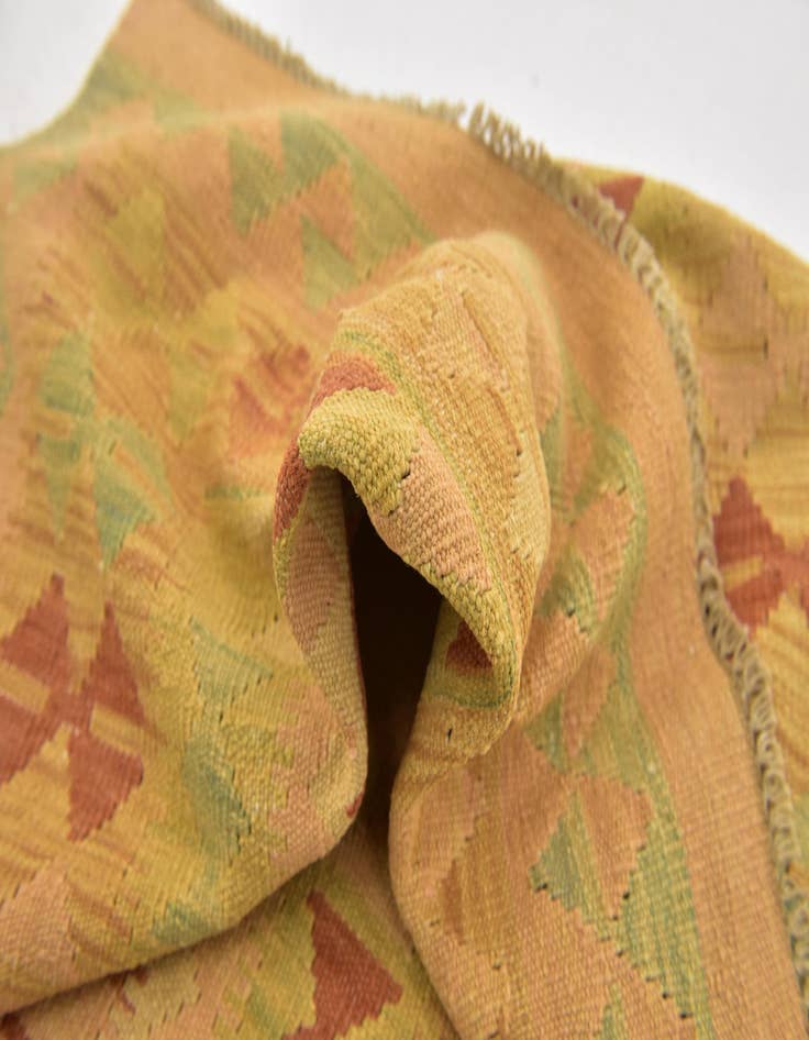 Detail image of  3' 5 x 5'  Hand Woven Kilim Waziri Wool Rug