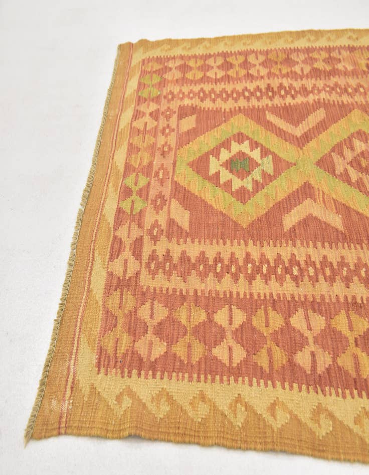 Detail image of  3' 2 x 5'  Hand Woven Kilim Waziri Wool Rug