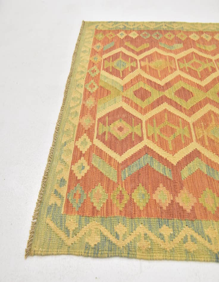 Detail image of  3' 4 x 4' 8  Hand Woven Kilim Waziri Wool Rug