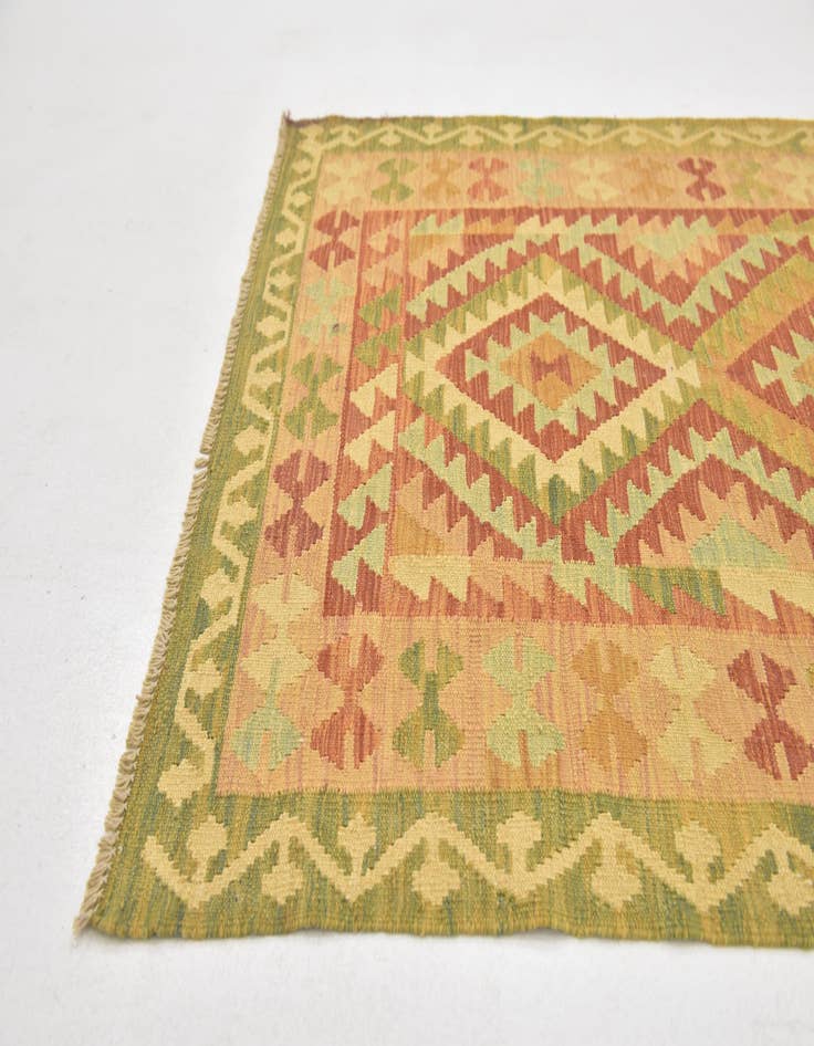Detail image of  3' 2 x 5'  Hand Woven Kilim Waziri Wool Rug