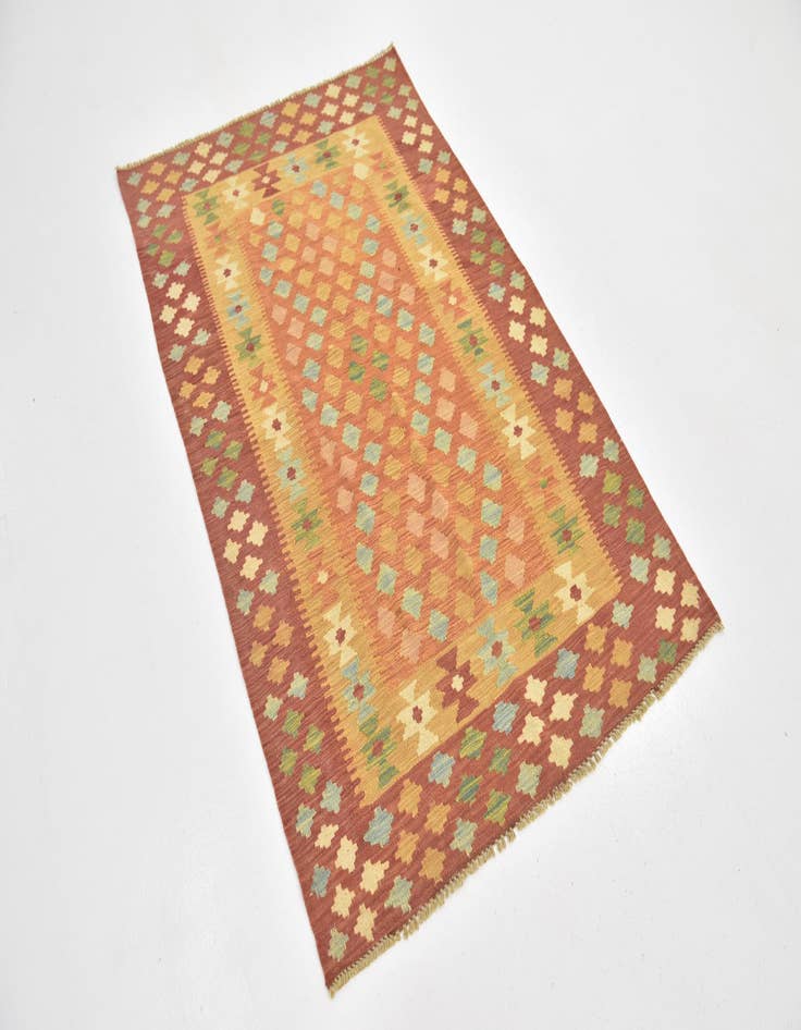 Detail image of  3' 4 x 5'  Hand Woven Kilim Waziri Wool Rug