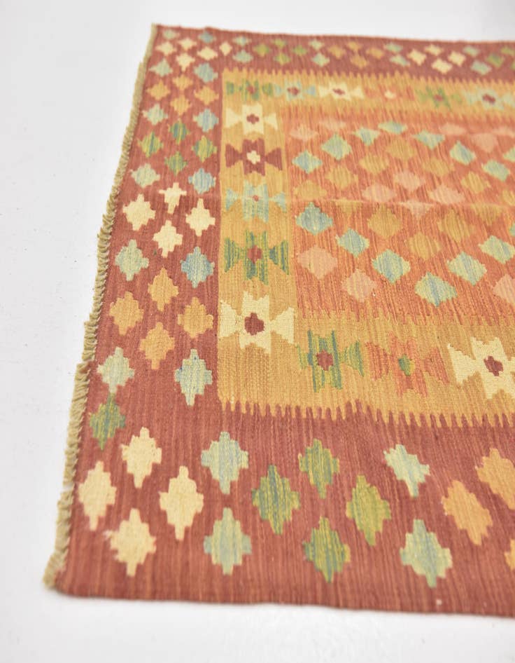 Detail image of  3' 4 x 5'  Hand Woven Kilim Waziri Wool Rug