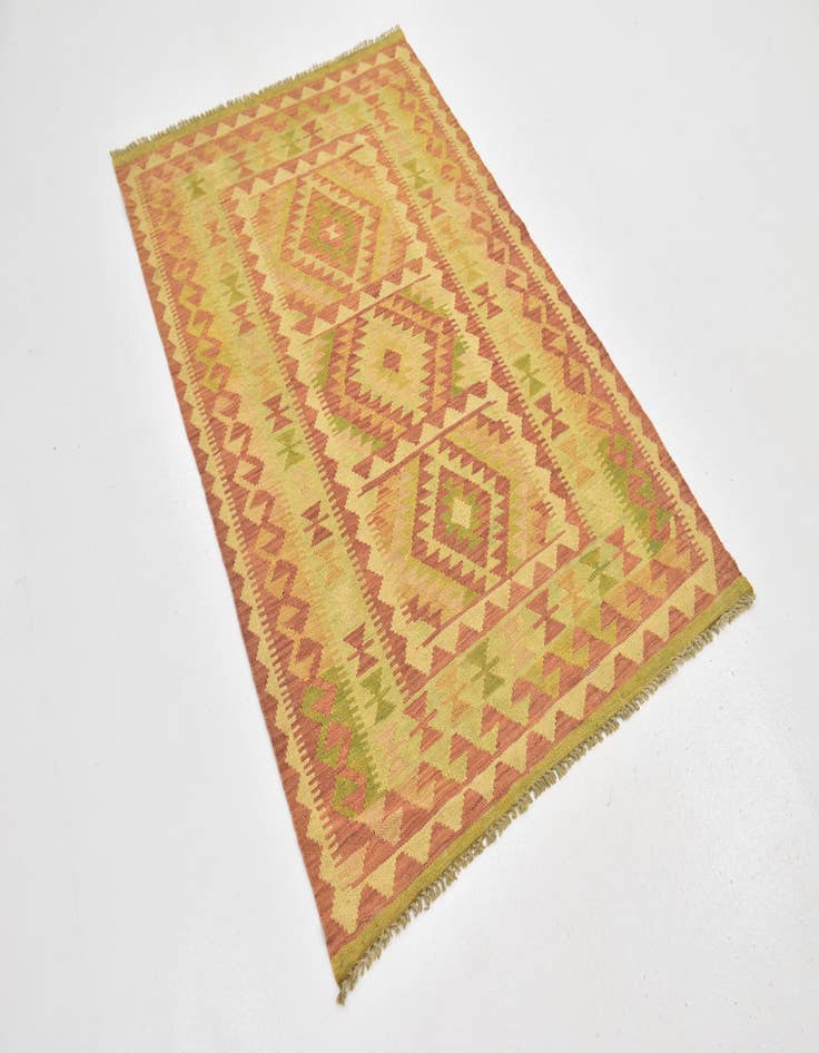 Detail image of  3' 2 x 5'  Hand Woven Kilim Waziri Wool Rug