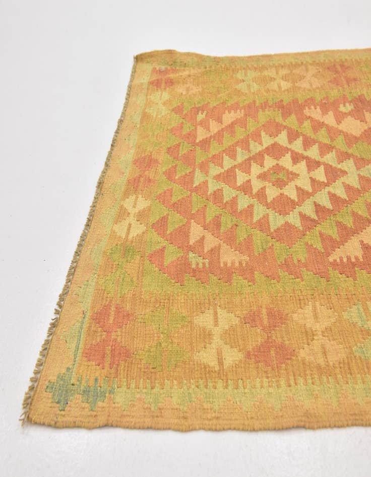 Detail image of  3' 2 x 5'  Hand Woven Kilim Waziri Wool Rug