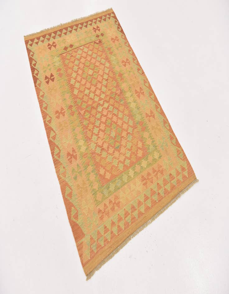 Detail image of  3' 2 x 5'  Hand Woven Kilim Waziri Wool Rug