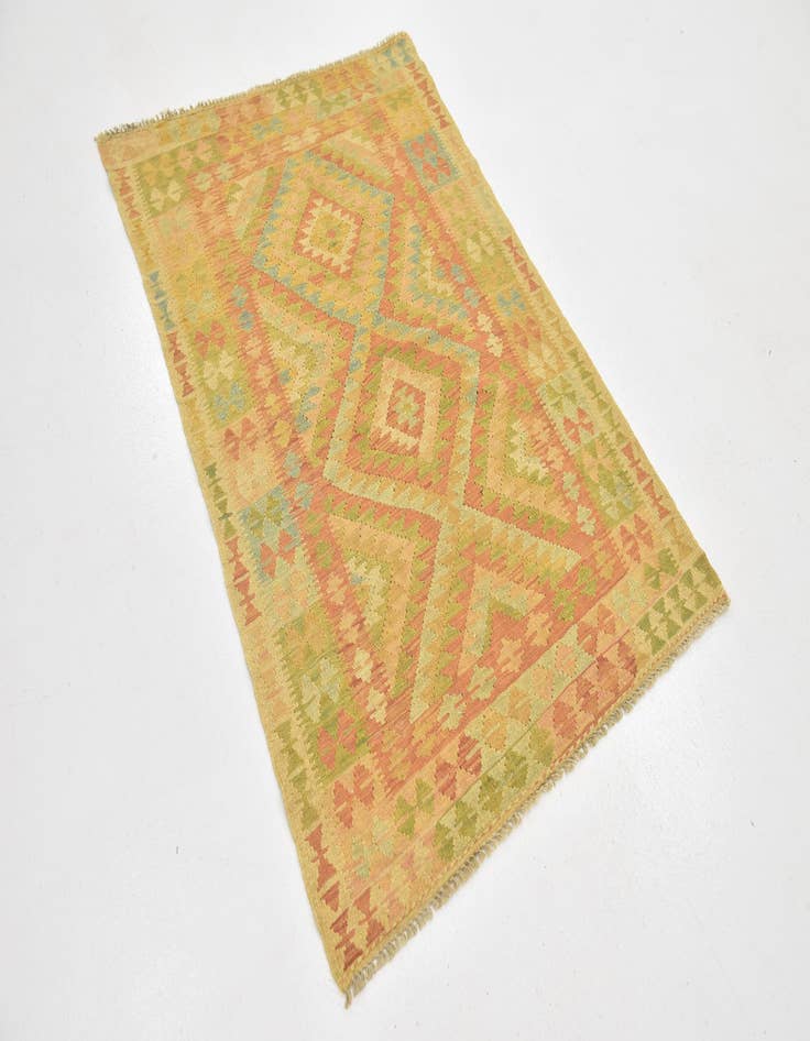 Detail image of  3' 2 x 4' 9  Hand Woven Kilim Waziri Wool Rug