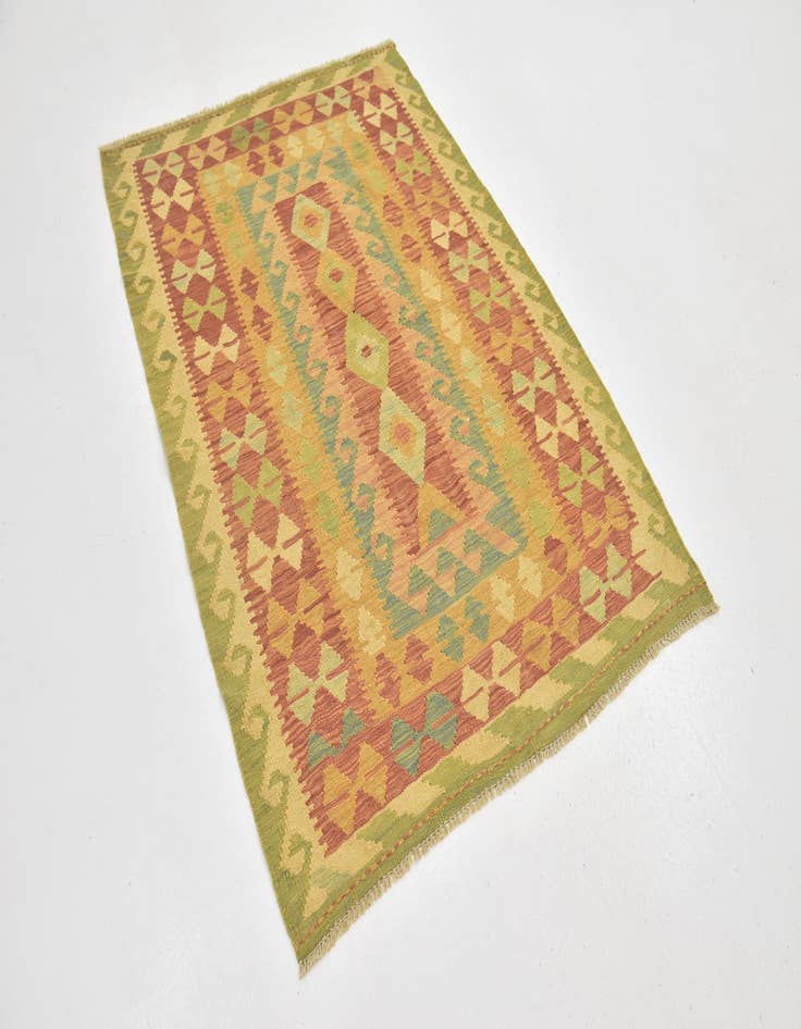 Detail image of  3' 4 x 4' 9  Hand Woven Kilim Waziri Wool Rug