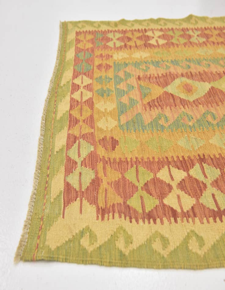 Detail image of  3' 4 x 4' 9  Hand Woven Kilim Waziri Wool Rug