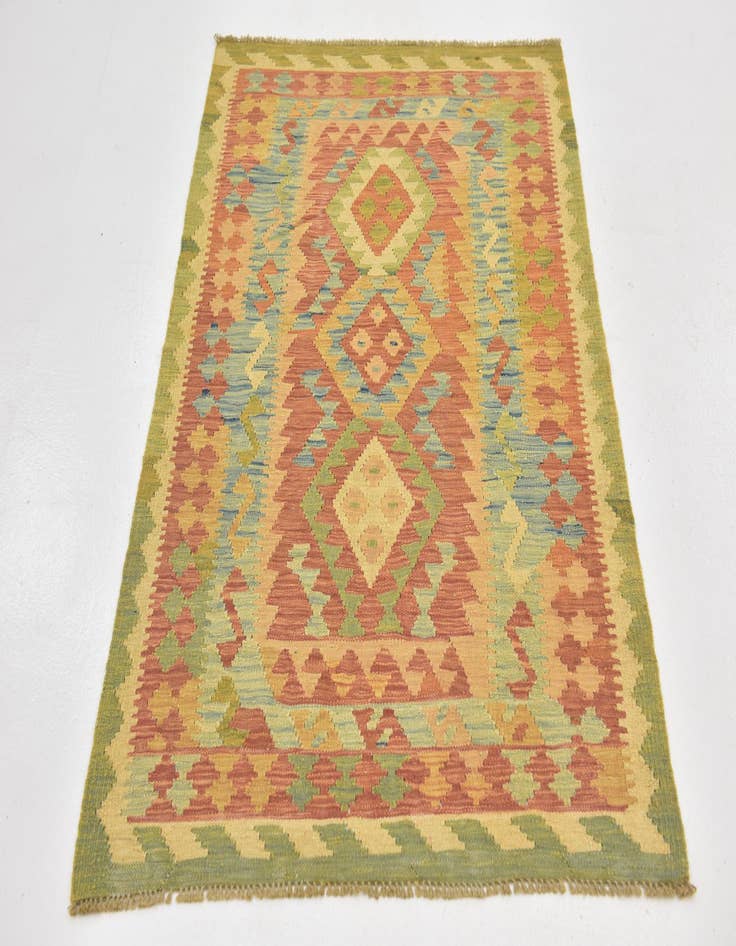 Detail image of  3' 2 x 4' 10  Hand Woven Kilim Waziri Wool Rug