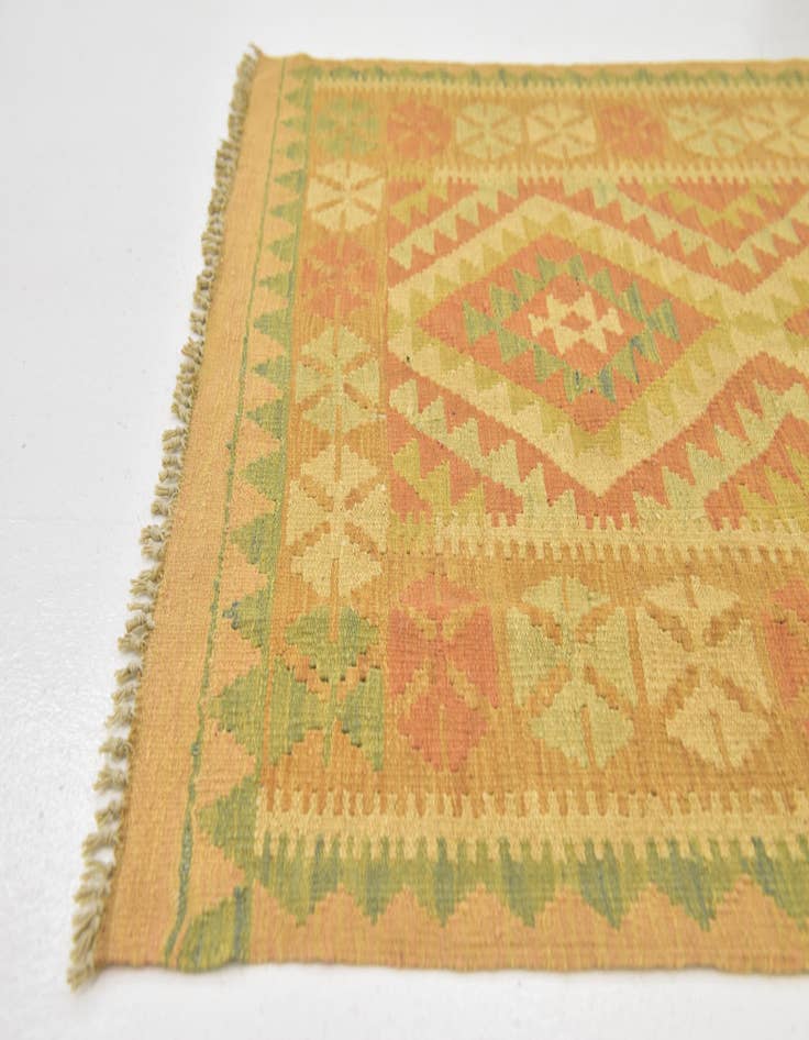 Detail image of  3' 2 x 5'  Hand Woven Kilim Waziri Wool Rug