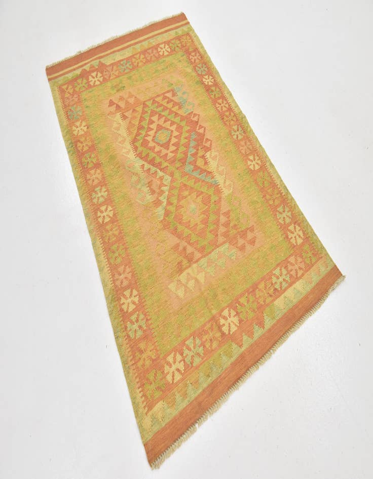 Detail image of  3' 2 x 5'  Hand Woven Kilim Waziri Wool Rug