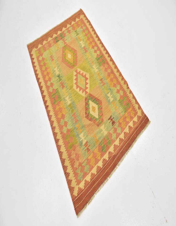 Detail image of  3' 2 x 5'  Hand Woven Kilim Waziri Wool Rug