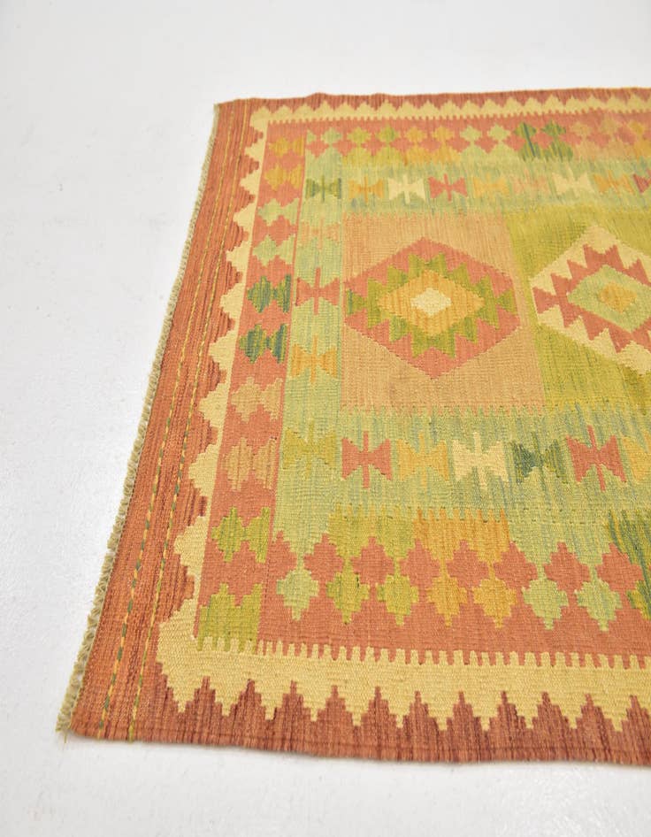 Detail image of  3' 2 x 5'  Hand Woven Kilim Waziri Wool Rug