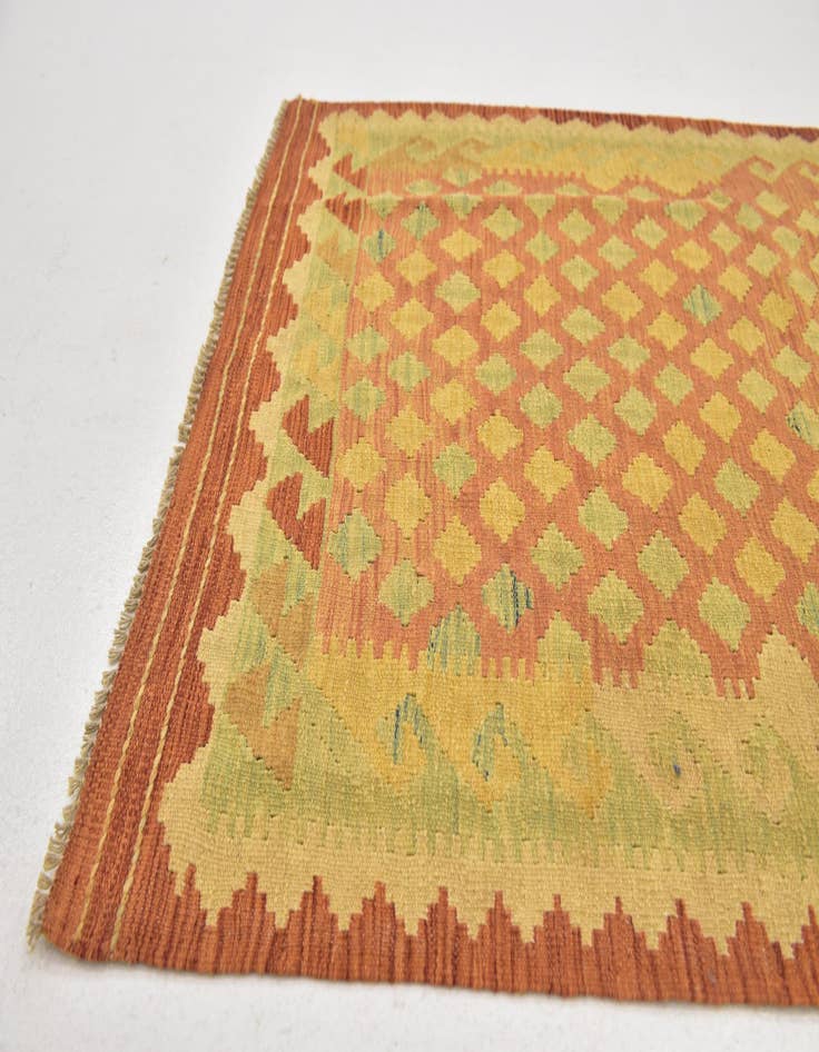 Detail image of  3' 2 x 5'  Hand Woven Kilim Waziri Wool Rug