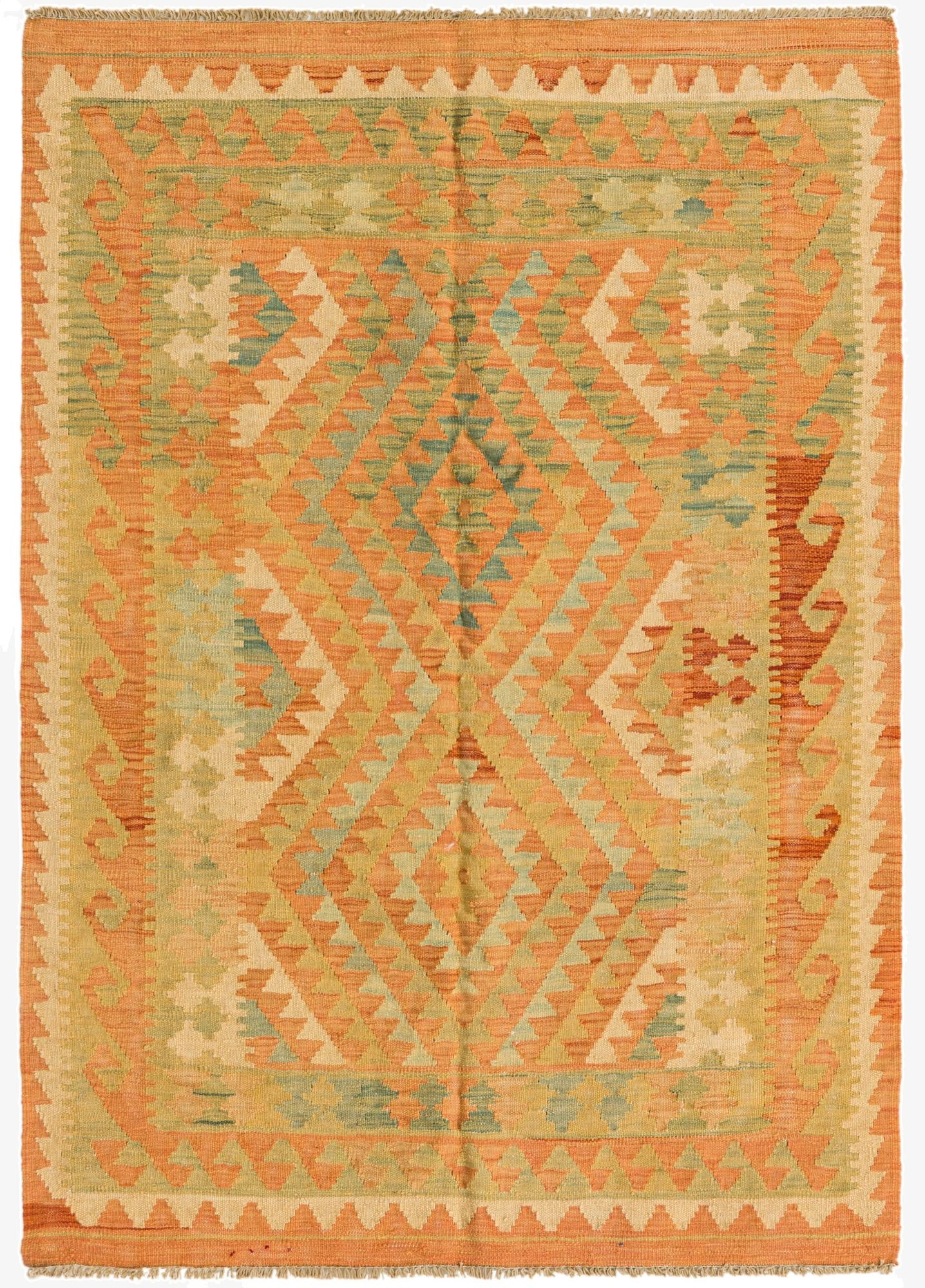  3' 4 x 4' 10  Hand Woven Kilim Waziri Wool Rug