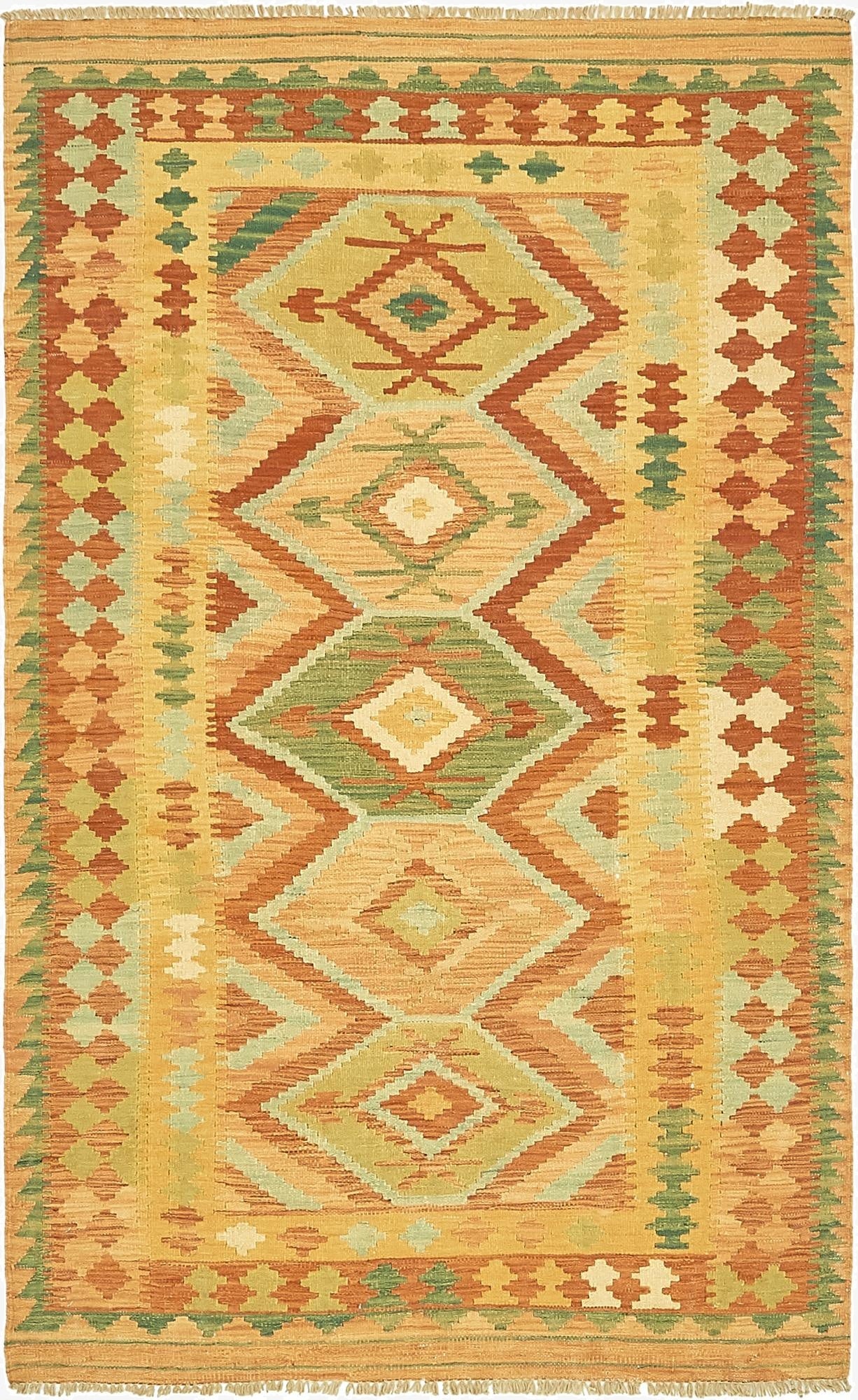 3' 8 x 6' 3  Hand Woven Kilim Waziri Wool Rug