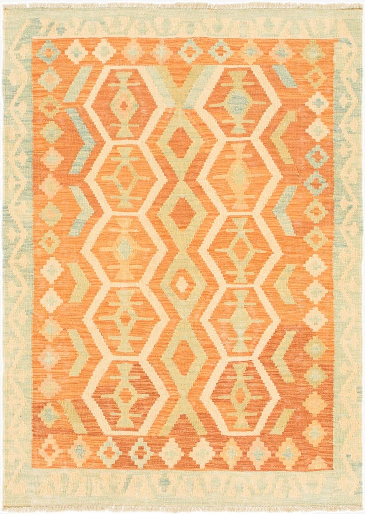  3' 4 x 4' 8  Hand Woven Kilim Waziri Wool Rug