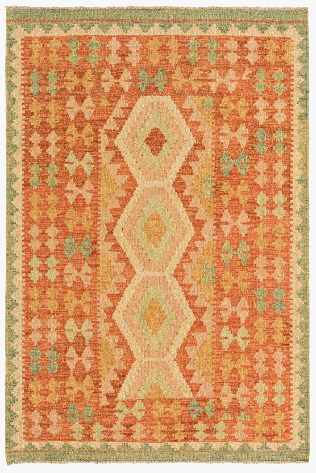  3' 4 x 4' 10  Hand Woven Kilim Waziri Wool Rug