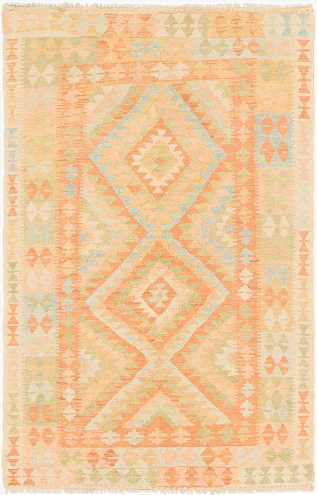  3' 2 x 4' 9  Hand Woven Kilim Waziri Wool Rug