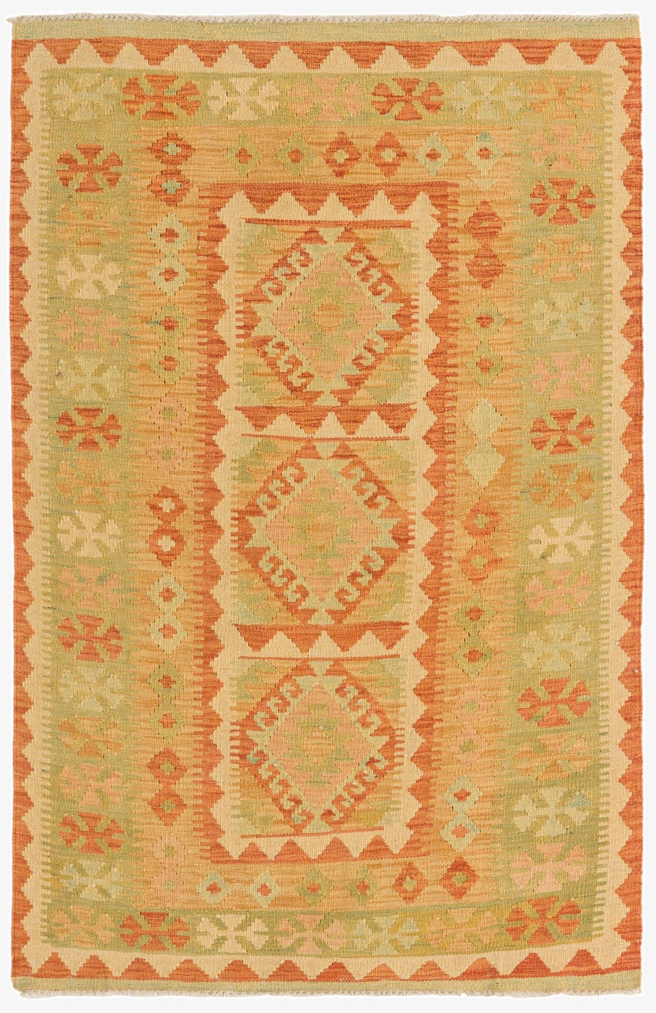  3' 2 x 5'  Hand Woven Kilim Waziri Wool Rug