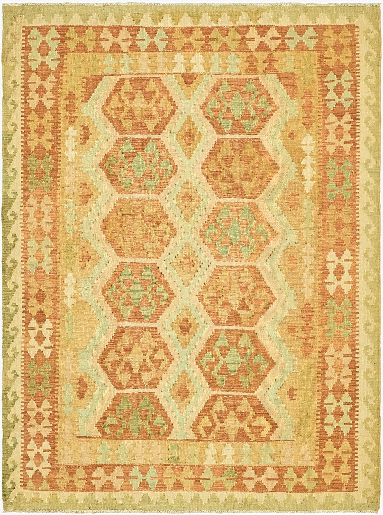  4' 10 x 6' 7  Hand Woven Kilim Waziri Wool Rug