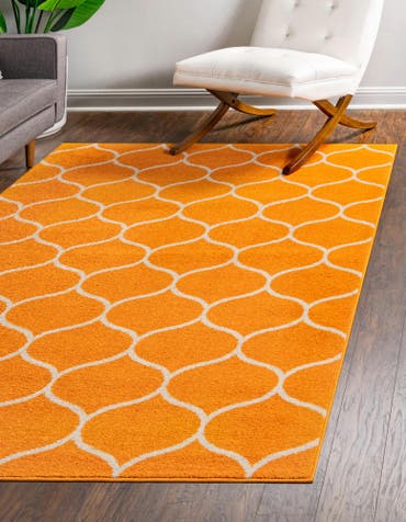  Custom Orange Lattice Frieze Rug