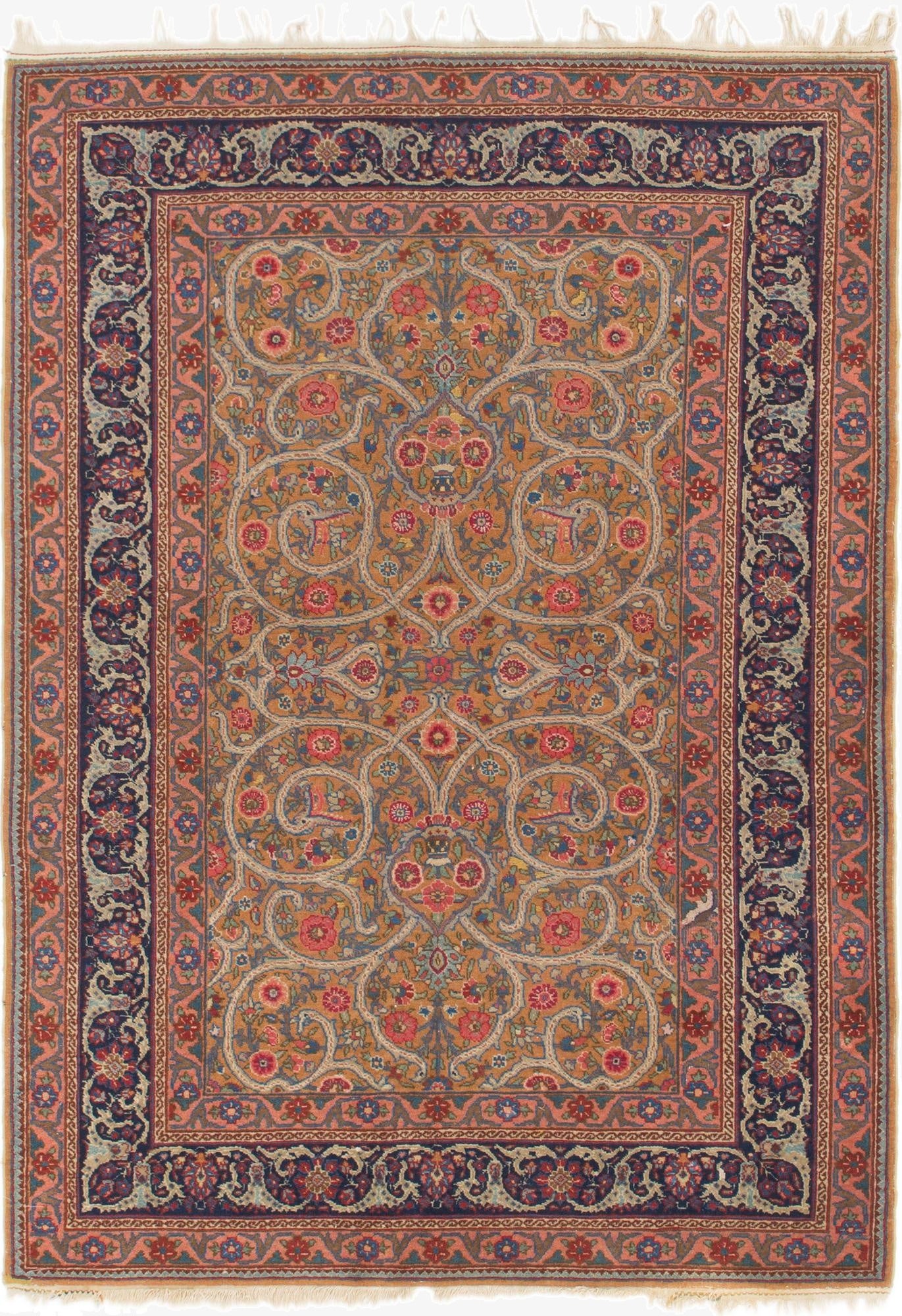  4' 9 x 6' 7  Hand Knotted Mashad Persian Wool Rug