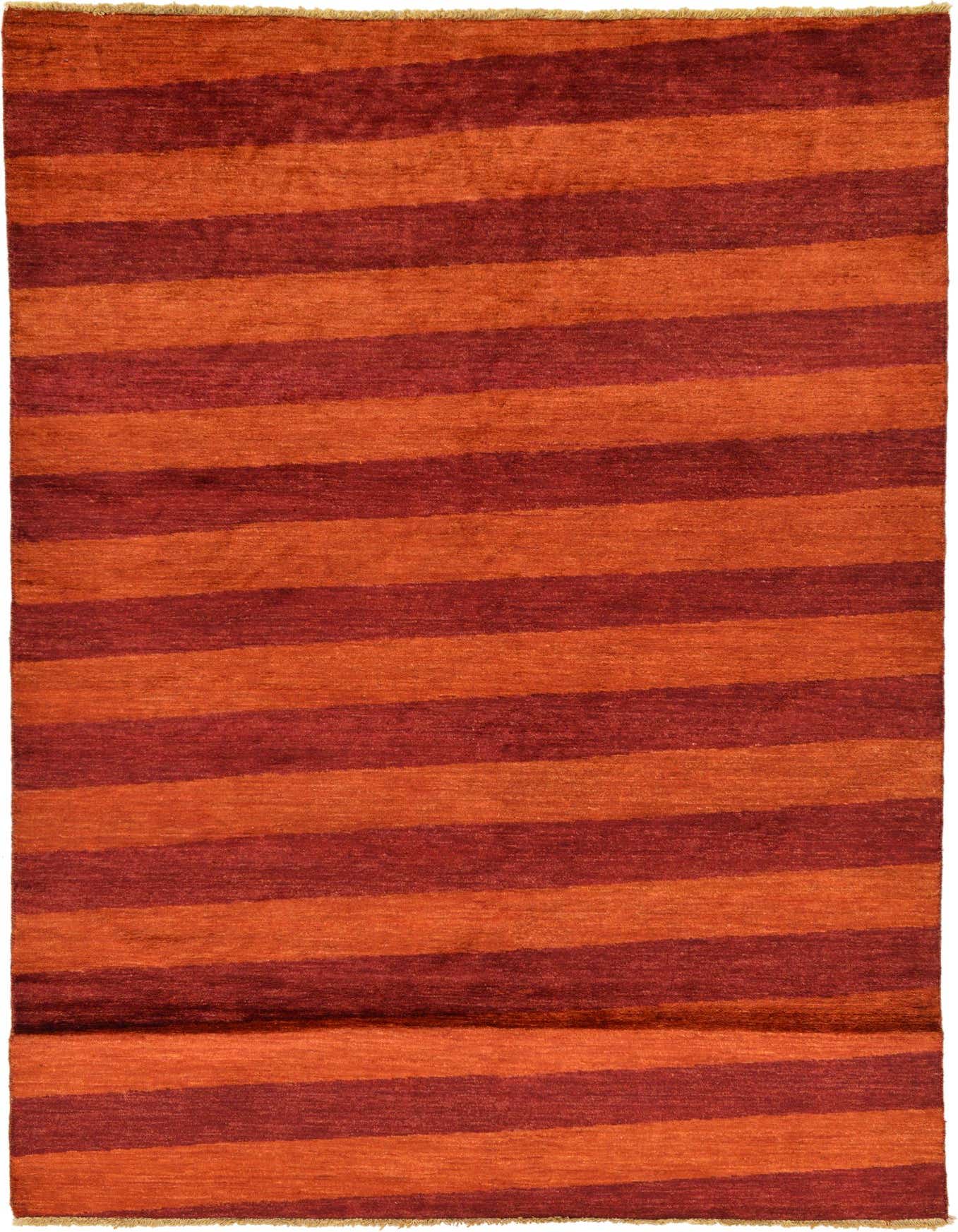 A 6x9 rectangular Modern Ziegler rug featuring alternating stripes of deep orange and burnt orange, ideal for a living room.